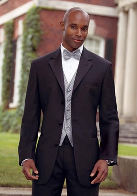 Big and Tall Sizes Satin Collar 3 Button Notch Tuxedo with Any Size Pleated Pants - Wool