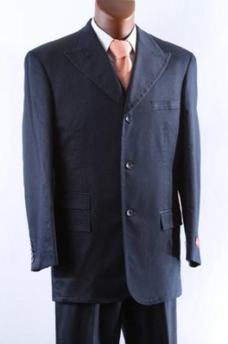 Men's Superior 150's  Three Button Blue Vested Suit with Peak Lapel 