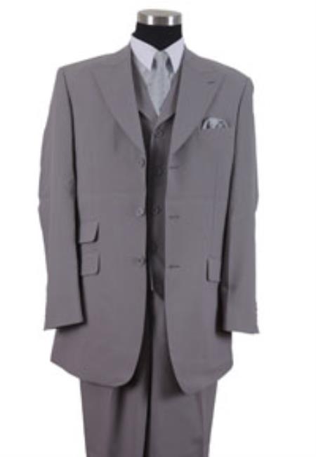 Mens Three Piece Suit - Vested Suit Mens Gray Double side-vented back Peak Lapel Vested 3 Piece Suits 