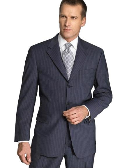 Dark Navy With Small Pinstripe Super 140's premier quality three buttons style italian fabric Suit 