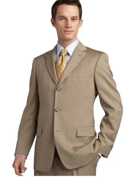 Tan - Beige/Bronze - Camel Super 140's Men's Three Buttons Style suit - Wool