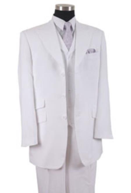 Mens Three Piece Suit - Vested Suit Mens White Impeccably hand sewn and imported 3 Button Suits 