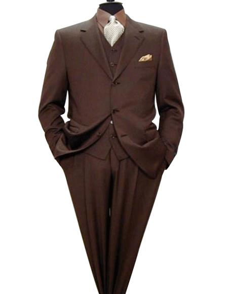 3 Buttons Extra Fine Poly~Rayon Vested Brown Side Vents - Three Piece Suit