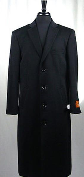 Men's Black 4 Button Wool Blend  Bravo Top Overcoat