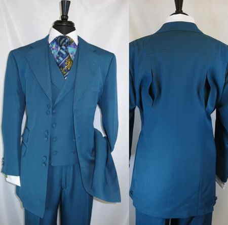 Men's 3 Double Button Fashion Suit w/ Double Breasted Vest 3pc Set 2917V 