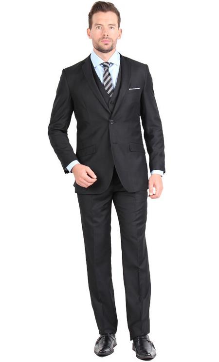 Mens Three Piece Suit - Vested Suit Mens Black Two Button Vested 3 Piece Slim Fit Suit