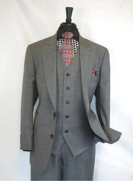 Apollo King Men's Charcoal Grey  2 Buttons Peak Lapel Side Vents Classic Business Suit