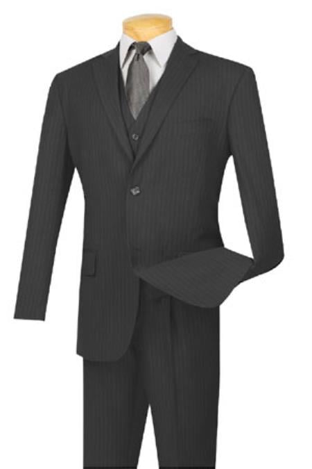 Extra Long For Tall Man Vested Three Piece Two Button Style Pinstripe Suit Charcoal - Color: Dark Grey Suit