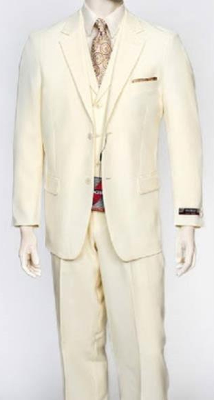 Men's 3 Piece Regular Fit  Vest Poly Poplin Cream Dress Suit