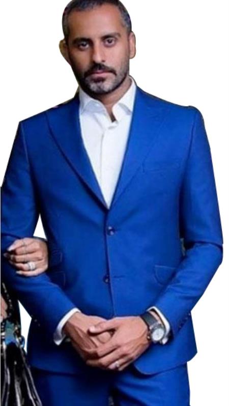 Alberto Nardoni Dark Royal Blue ~ Indigo ~ Bright Blue ~ Cobalt blue 2 Button 3 Pieces Vested Dress Suits for Men Notc