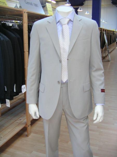 SKU# 24 Mens Lightest Tan ~ Beige 2 Button Super Wool Feel Rayon Viscose Dress Business ~ Wedding 2 piece Side Vented Suit (LIGHT GRAY) 