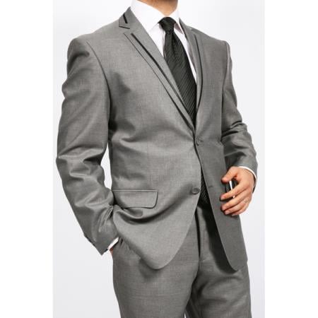 Men's Gray 2 Piece 2 Button Slim Cheap Priced Business Suits