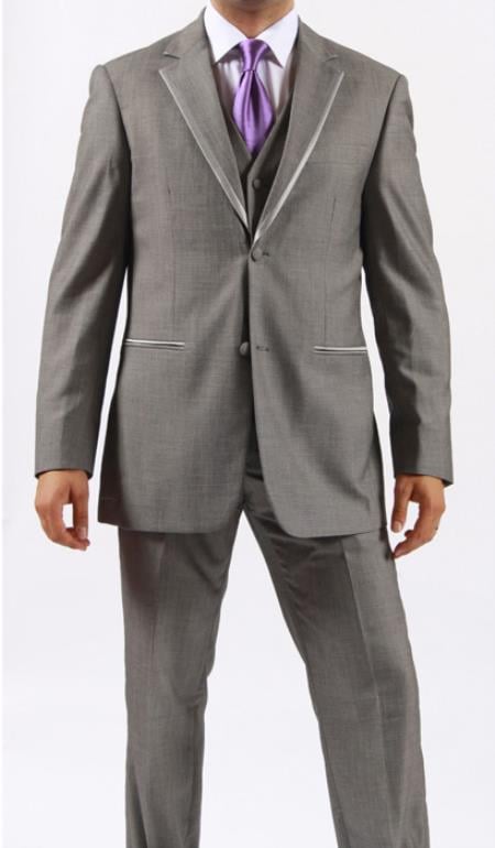 Two Button Grey ~ Gray Manhattan Fashion Tuxedo For Men 
