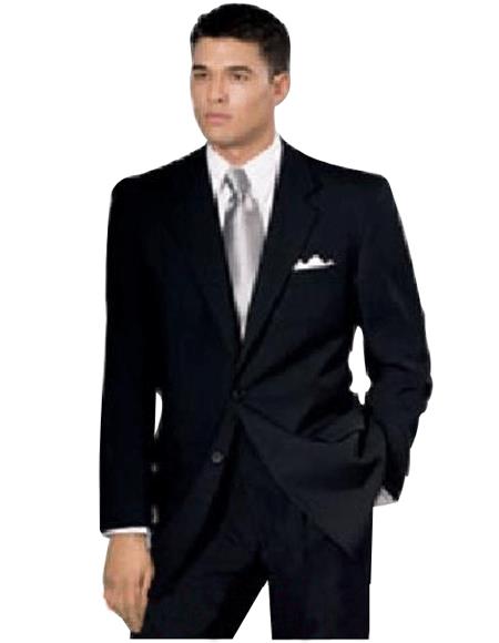 Reg: $1295 No Pleated Flat Front Pants With 2 Button Solid Black 100% Wool Jacket  Affordable Cheap Priced Men's Dress Suit For Sale