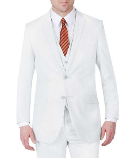 Mens Suit Two Button Three Piece Slim Fit White - Wool Executive Suit