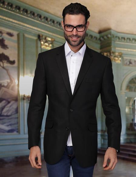 Men's Black Two Button Cool Linen Fabric Jacket Sport coat - Mens Linen Suit