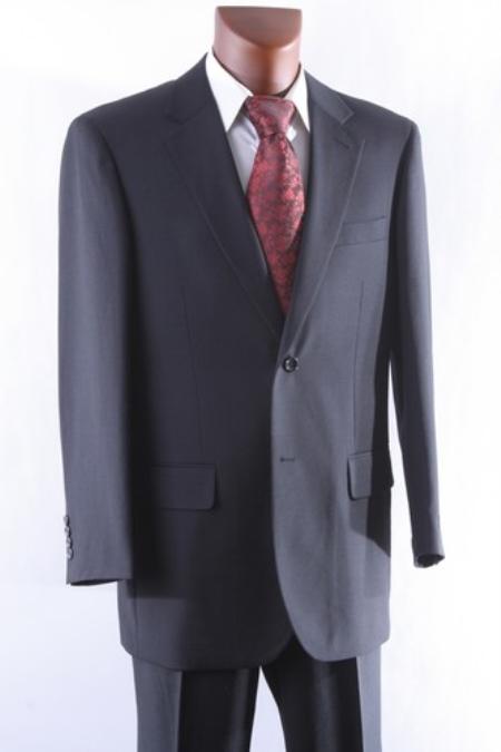 Men's Black 2 Button Wool Suit Single Pleat Pant