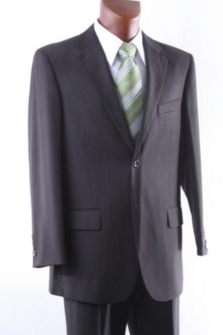 Men's 2 Button Brown Pinstripe Dress Suit Single Pleat 