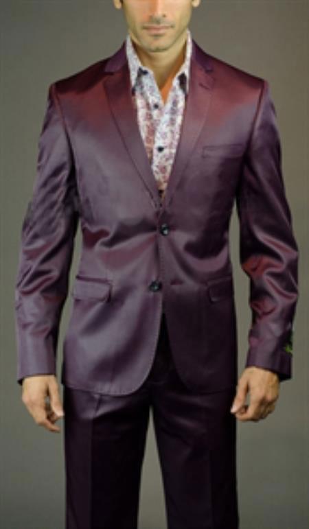 Men's Burgundy Two Button 65% Tetron 35% Viscose Slim Fit  Burgundy Suit