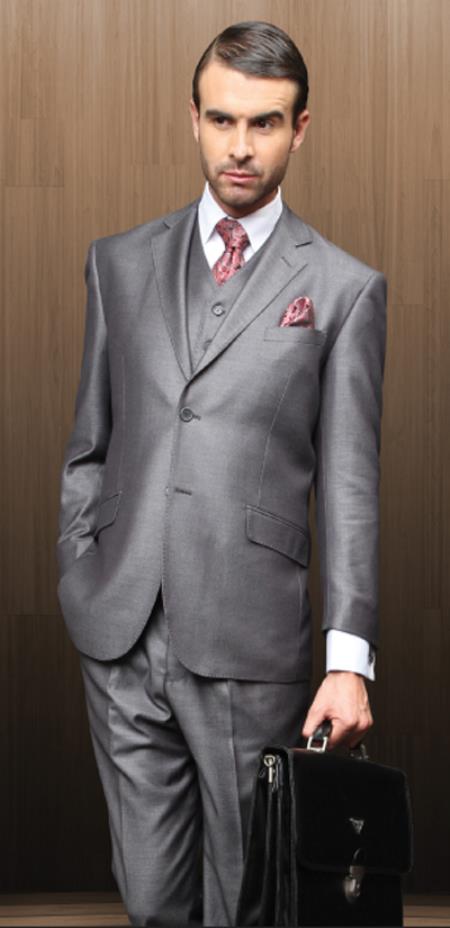 Men's Classic Italian Fabric 2 Button Split-waist Gray Suit 