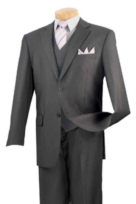 Solid Color 2 Button No Pleat 3 Piece Suit – Dark Gray 