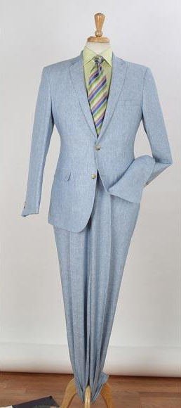 Men's 2 Piece   Side Vents Two Buttons Slim Fit Blue Linen Suit
