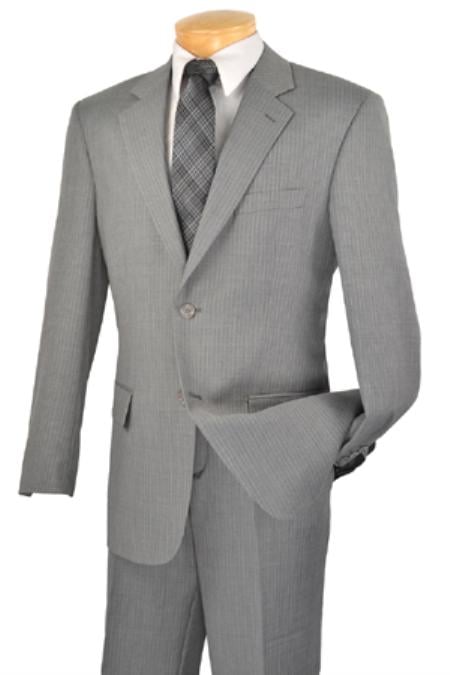 Men's 2 Button Light Grey ~ Gray Stripe Suit