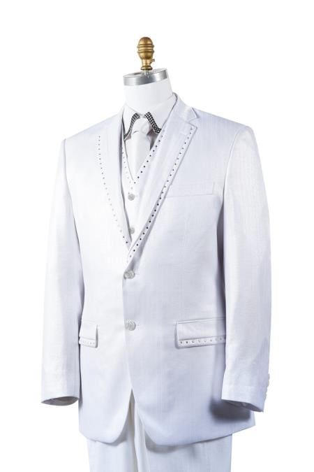 White 3 Piece Unique Vested  Men's Suits 