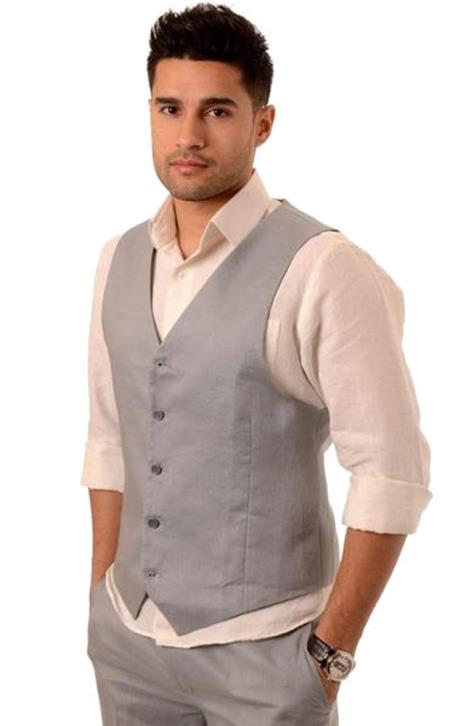 High quality line fabric V-neck 5 button grey vest for men