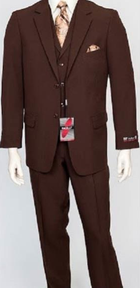 Men's Poly Poplin Brown 3 Piece  Matching Vest Dress Suit