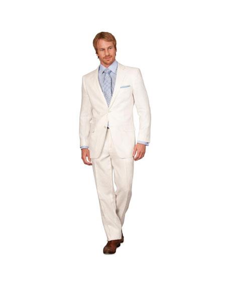 Style#-B6362 Linen summer Suit - White 2 button Jacket Blazer + Pants Slacks