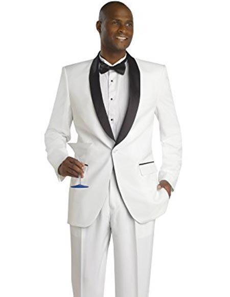 White And Black Lapel Tuxedo Suit Jacket & Pants Blazer Dinner Jacket Looking 