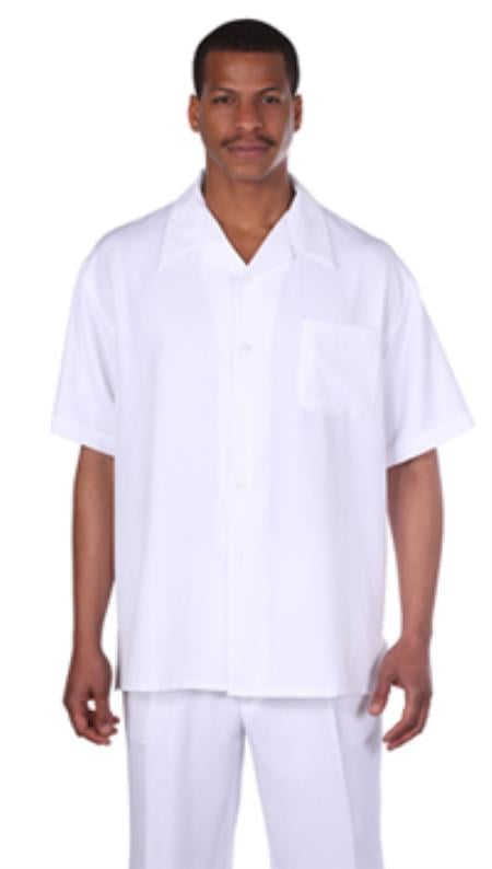 Shirt & Pleated Pants Solid White Short Sleeve Casual Sets 
