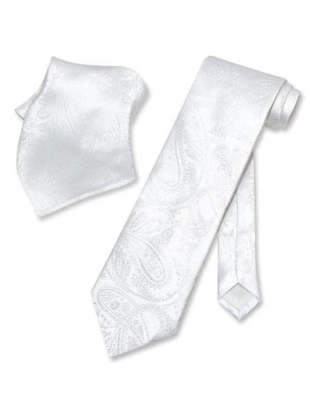 Men's Trendy Paisley Pattern White Polyester Neck Ties Set With Hanky -Men's Neck Ties - Mens Dress Tie - Trendy Mens Ties