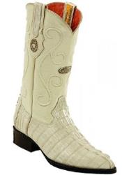 Men's White Diamonds Single Stitched Welt Genuine caiman tale Bone Boots 