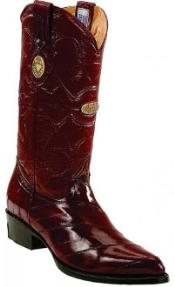 Men's Leather Insole Snip Toe Genuine Eel Skin Burgundy ~ Wine ~ Maroon Color Boots - Botas De Anguila