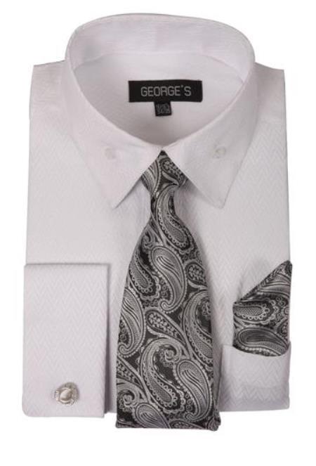 Men's Fashion Set with Ties and Handkerchiefs White Men's Dress Shirt