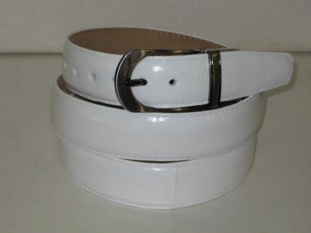 Men's Genuine Authentic White Eel Skin Belt With Glossy Fini