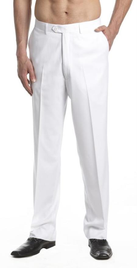 Men's Dress Pants Trousers Flat Front Slacks White 