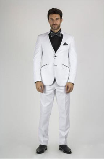 White and Black Lapel Slim Fitted Suit Tuxedo Looking
