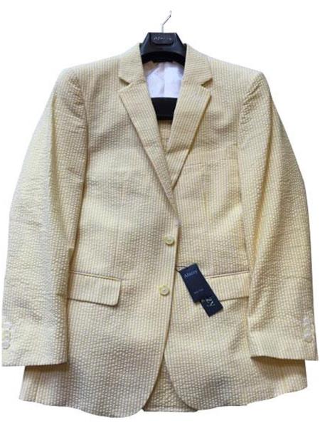 Seersucker Suit Mens Yello Cotton Blend Modern Fit One Chest Pocket Suit