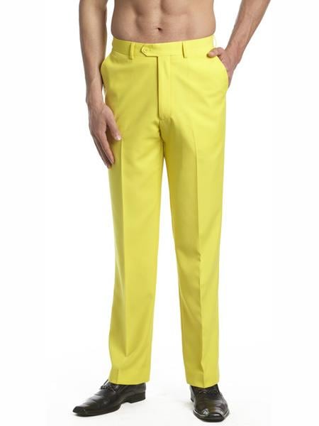 Men's Dress Pants Trousers Flat Front Slacks Yellow - Cheap Priced Dress Slacks For Men On Sale