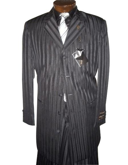 Black On Black Gangster tone on tone Shadow Pinstripe Fashion Long Zoot Suit 