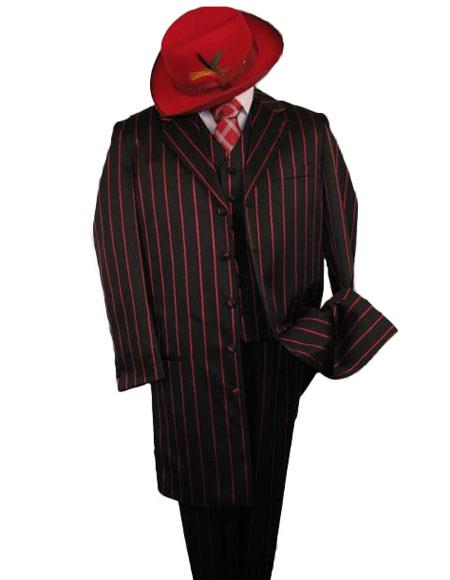 Black With Red Pinstripe Fashion Zoot Suit - Long Suit $175