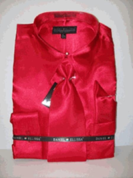SKU KO421 Men s New Red  Satin Dress  Shirt  Tie  Combo Shirts 