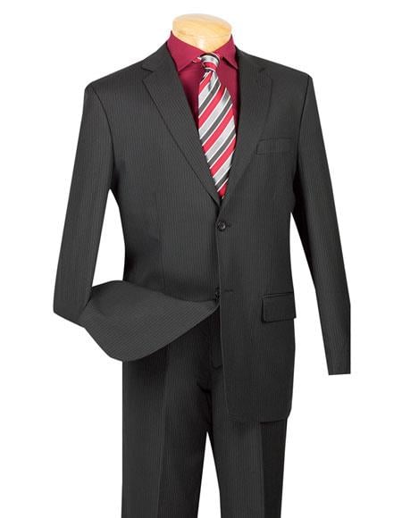 Men's Mini Stripe ~ Pinstripe 2 button Wool Blend Black Suit 