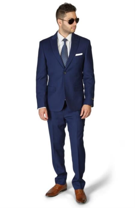 Navy Blue Suit For Men Slim Fit 2 Button Peak Lapel BeeHive Design