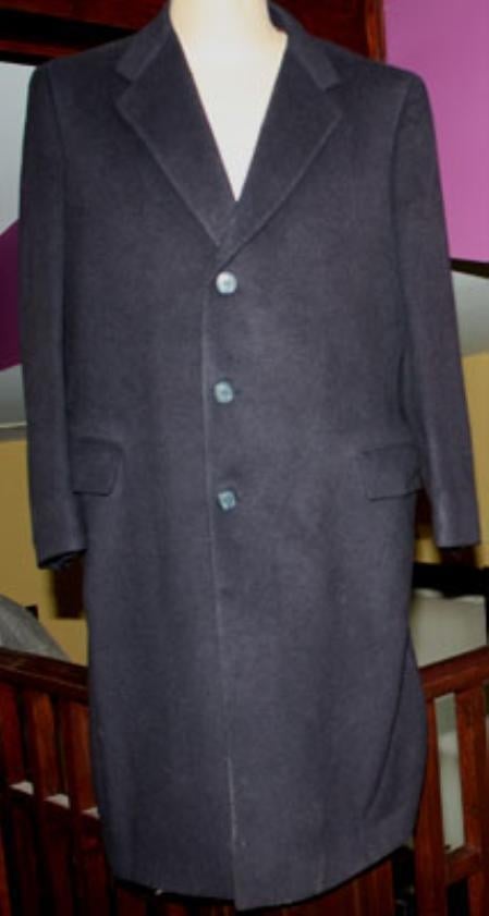 Men's Dress Coat Long Wool Winter Dress Knee length Coat 45 Inch Navy Blue Men's Overcoat classic model features button front Wool 3 button style 