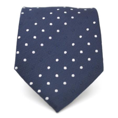 Slim Navy Blue Polka Dot Classic Necktie with Matching Handkerchief - Tie Set - Men's Neck Ties - Mens Dress Tie - Trendy Mens Ties
