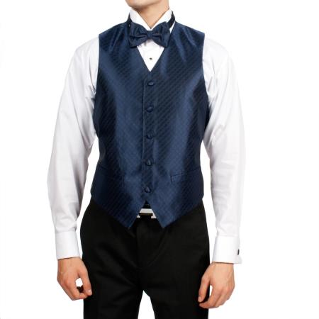 Men's Navy Blue Diamond Print 4-Piece Men's Vest Set Also available in Big and Tall Sizes